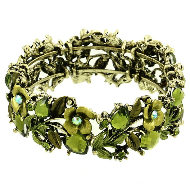 Falari Vintage Flower Bracelet Bangle Crystal Beads Hand-Painted ...