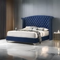 thumbnail image 6 of Benjara Giya Wingback King Bed- Tufted Headboard- Pacific Blue Velvet Upholstery, 6 of 6