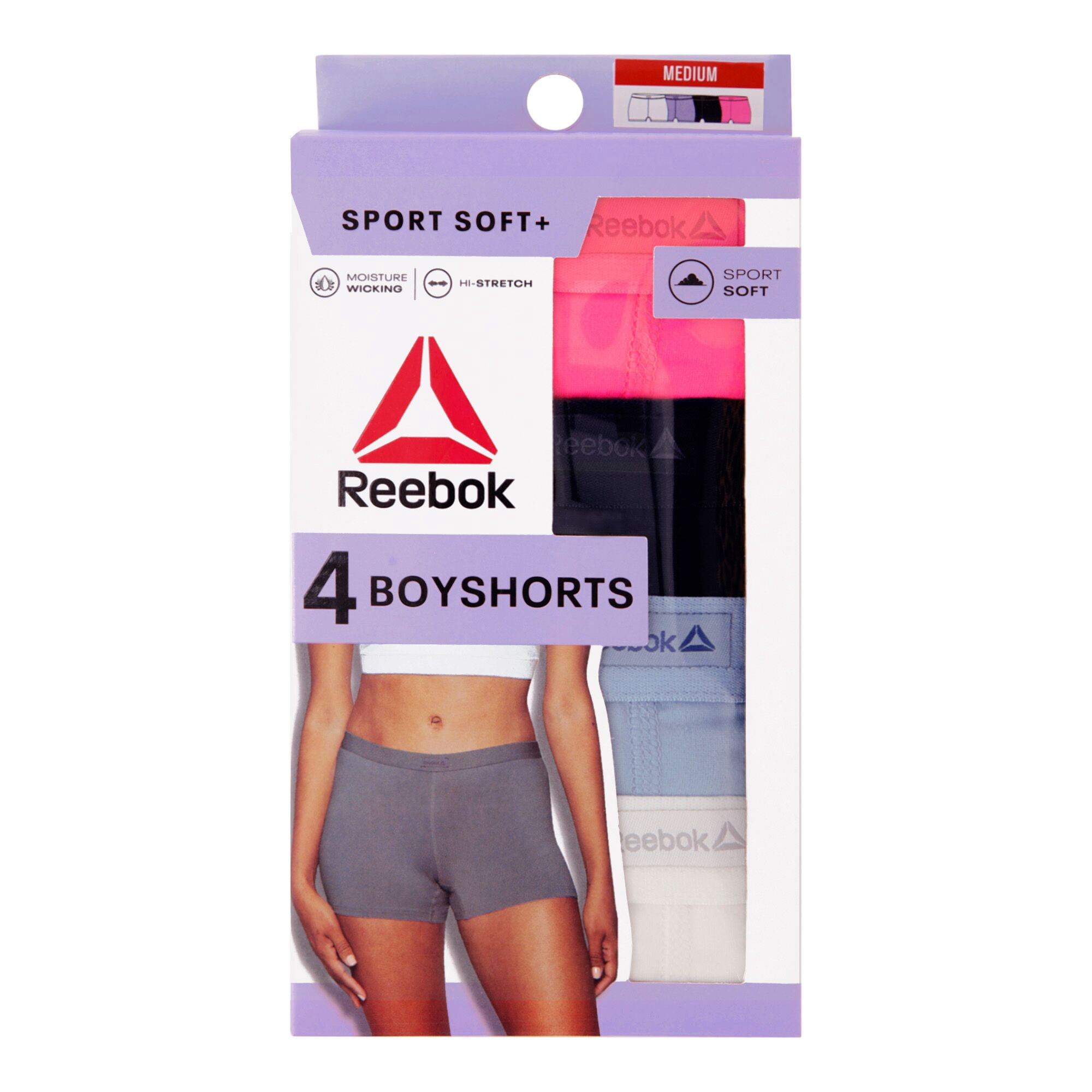 Reebok Women's Sport Soft Boyshort Panties, 4-Pack Sizes S-2XL
