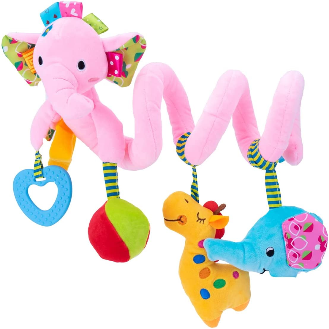 Car Seat Newborn Toys, Infant Baby Stroller Toy 0-12 Months, Hanging Plush Rattles Crib Toys for 3 6 9 Babies Boys Girls Enfants(Pink Elephant)