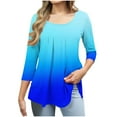 thumbnail image 4 of NuoCaiYun 3/4 Lenght Sleeve Womens Tops Summer Tie Dye Tunic Tops Ladies Crew Neck Blouses Dressy Casual Going Out Blouses Tee, 4 of 6