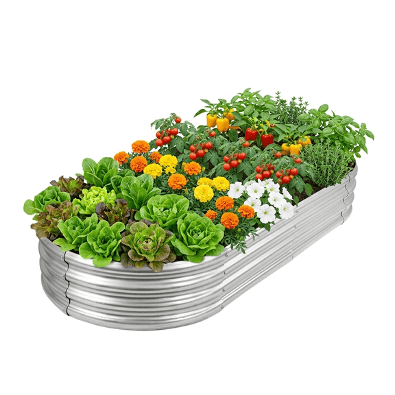 Asotewt Raised Garden Bed 5ft Oval Large Rot-Resistant Galvanized Metal Planter Box, 60"D x 29"W x11"H,Silver