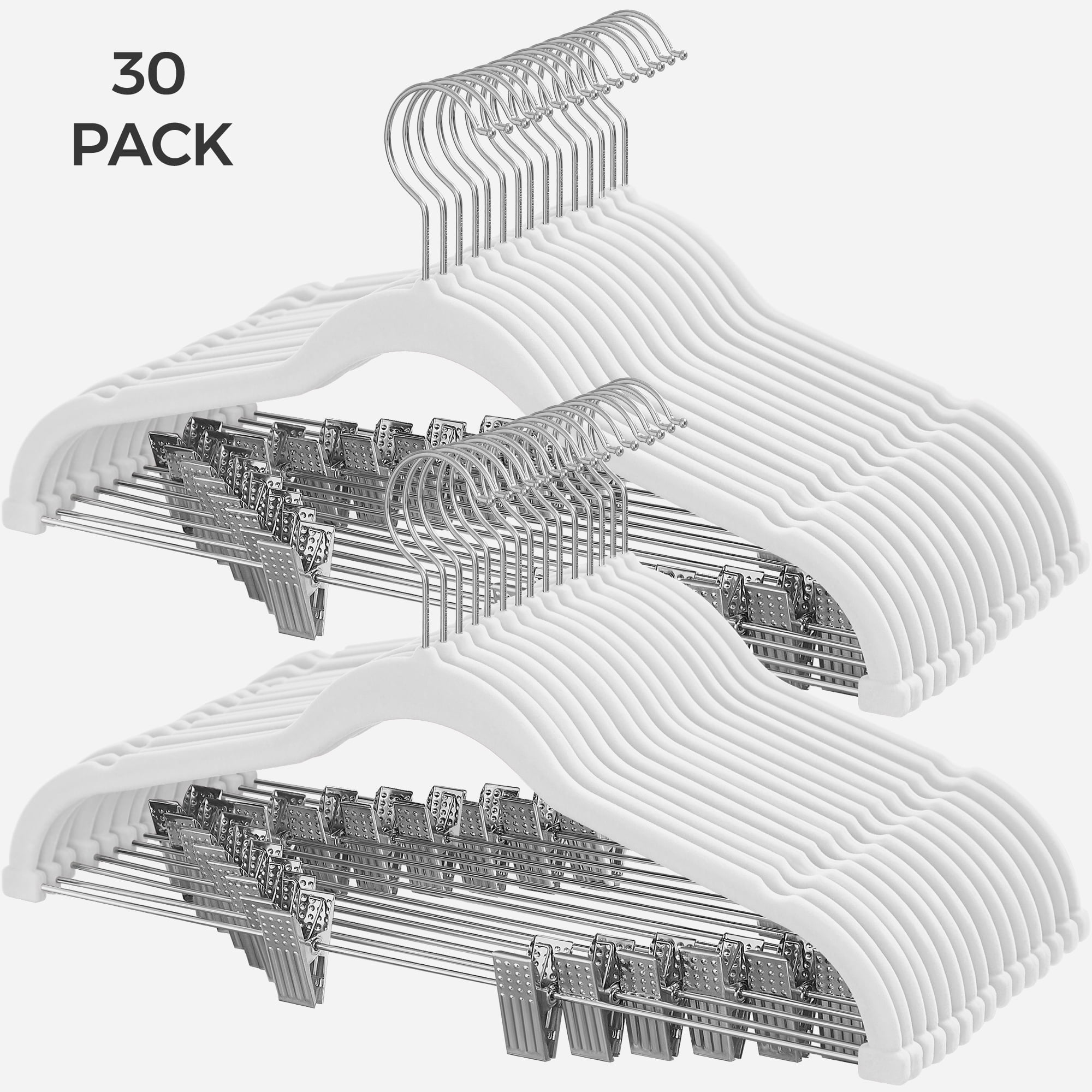 SONGMICS 30-Pack Velvet Skirt and Pants Hangers, White
