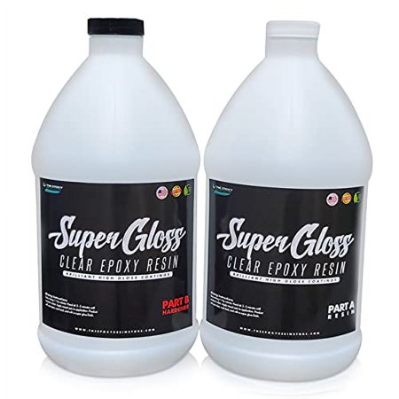 Super Gloss Epoxy Resin UV Stable Glass Like Finish for Bar Counters and Wood Tabletops, 1 Gallon Kit Easy Mixing at 1-1 by Volume
