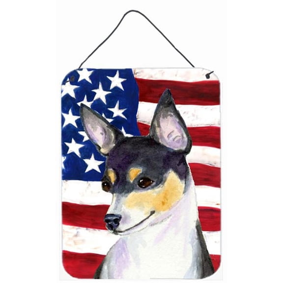 USA American Flag with Fox Terrier Aluminium Metal Wall Or Door Hanging Prints
