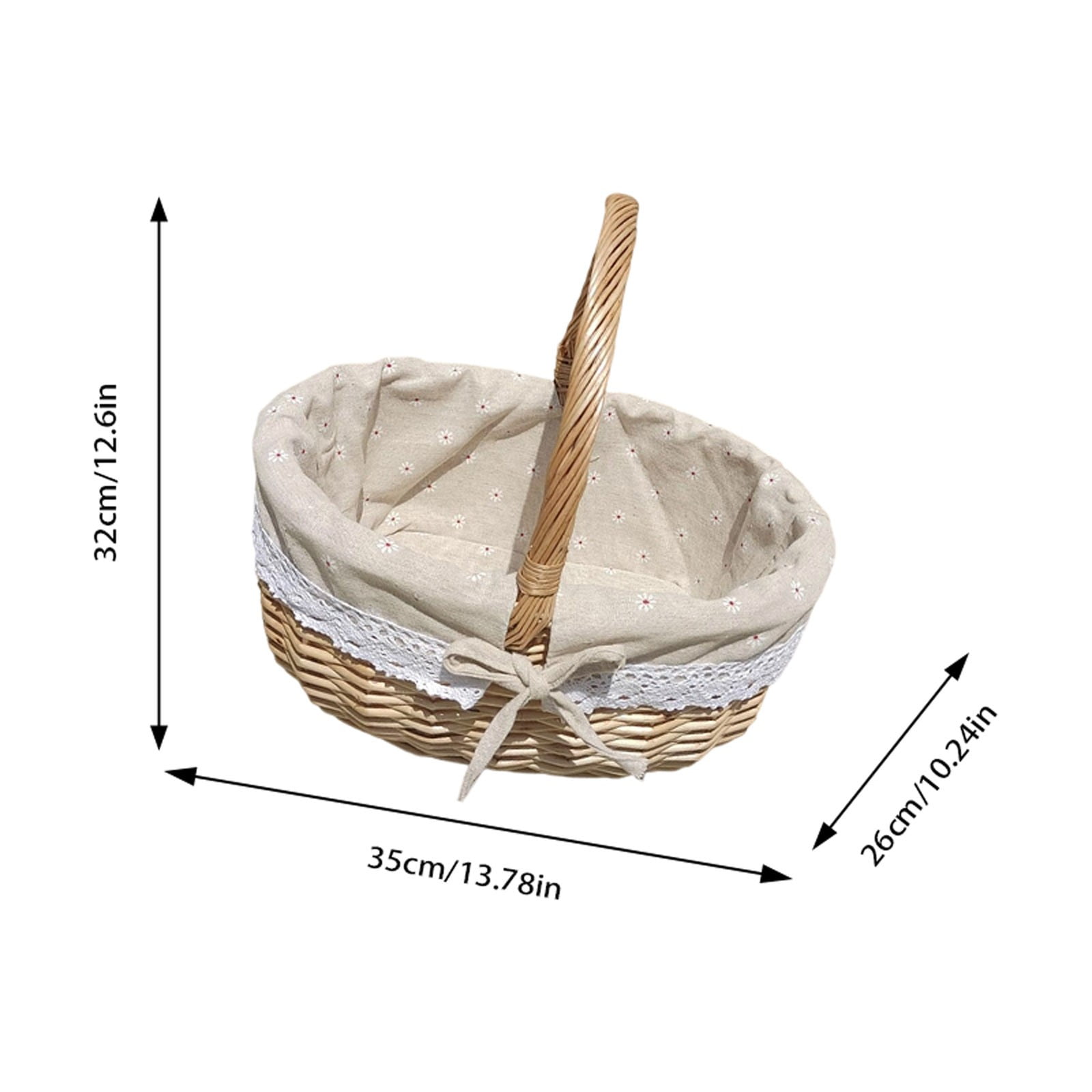 Vintage Oval Multfunction Picnic Basket - Removable Printed Liner, Portable Storage Basket, Suitable for Picnics Camping, Home Decor, Hiking, Easter, Spring Supplies, L13.8 x W10.2 x H12.6 in