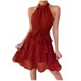 thumbnail image 1 of Moda mujer verano sólido Sexy Halter vendaje Casual sin mangas Mini vestido Fridja  hj2449, 1 of 1