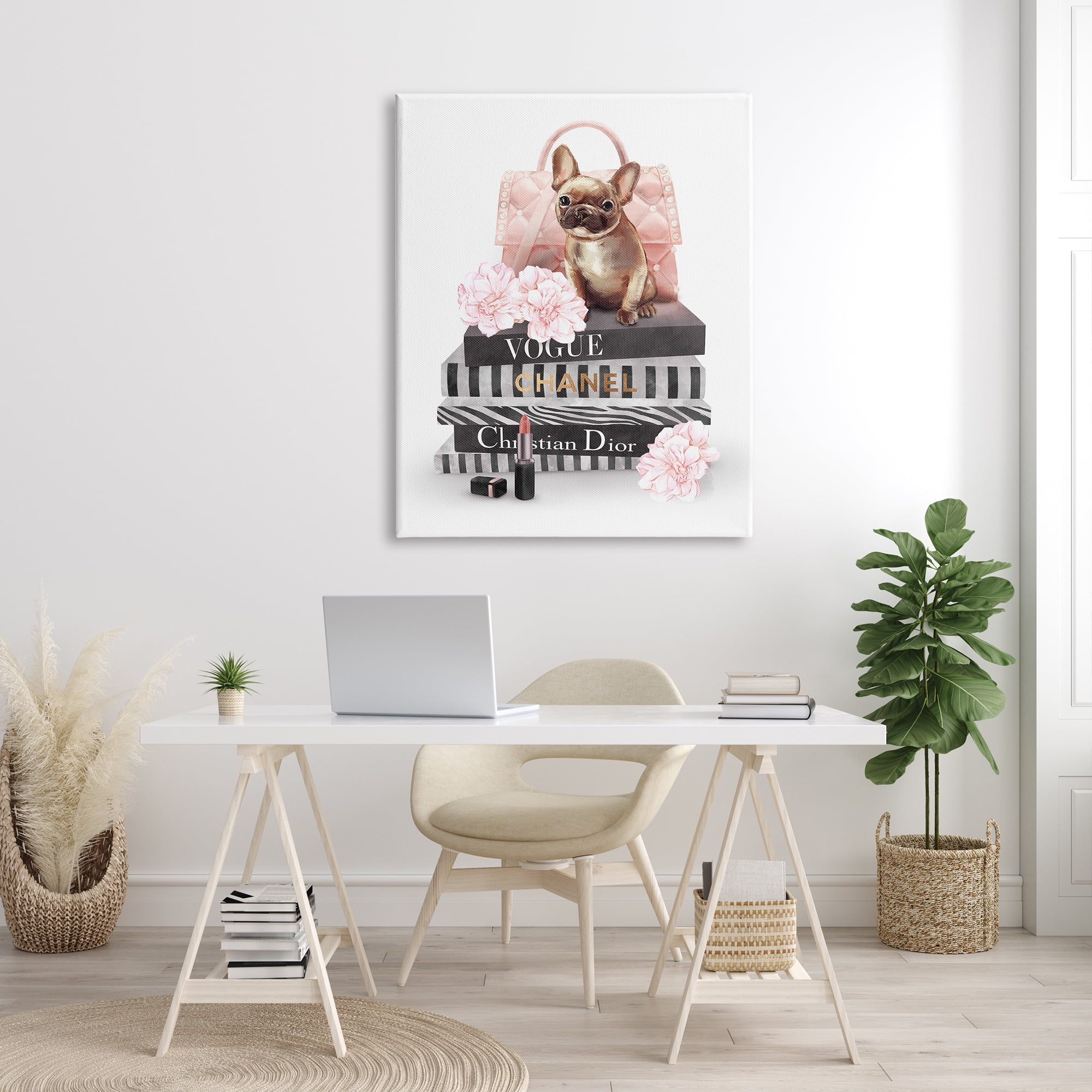 Stupell Industries Glam Bookstack Quilted Pink Purse French Bulldog, 36 x 48, Design by Ziwei Li