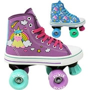 Lenexa Roller Skates for Girls - Pixie Unicorn Kids Quad Roller Skate - Indoor/Outdoor Children's Skate - Roller Skates for Beginners (Purple, Kids 4)