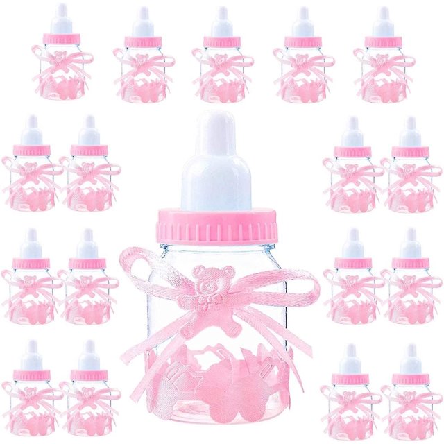 24 cajas de dulces para bautizo, decoración para baby shower de niña y biberón rosa (4 cm x 4 cm x 9 cm)