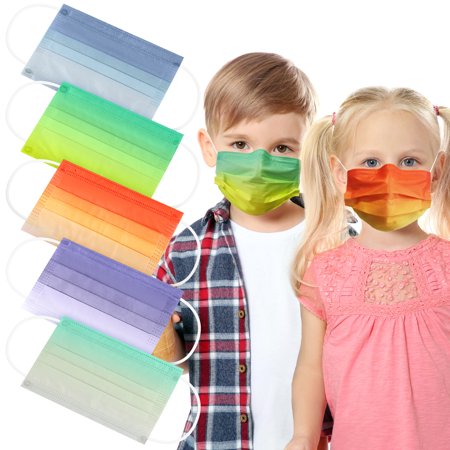 Kids Disposable Face Masks Colorful Colored 3Ply Ombre Color Designs Children with Nose Clip Earloop Boys Girls 4-12 Years Old 50 Pcs