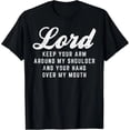 thumbnail image 1 of Camiseta de Regalo Cristiana con Diseño "Lord Arm Shoulder Hand Mouth God Jesus Prayer" para Mujer - Talla Extra Grande a 4XL - Colores Negro y Blanco, 1 of 7