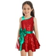 thumbnail image 3 of MSemis Christmas Elf Costume for Girls Sequins Figure Ice Skating Dance Ballet Leotard Tutu Dress Red 14, 3 of 7