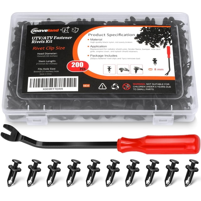 Pinzas para guardabarros Moveland de 8 mm, 200 unidades, con herramienta de desmontaje UTV ATV