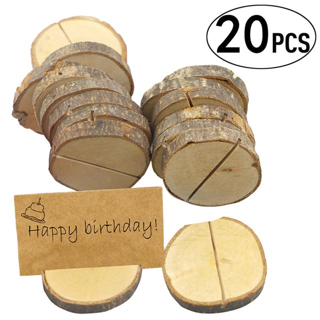 Madera Natural Redondo Rústico Mesa De Madera Números Soporte De Madera Memo Picture Holder 20 Pcs Rebanada Speravity HA023696-00