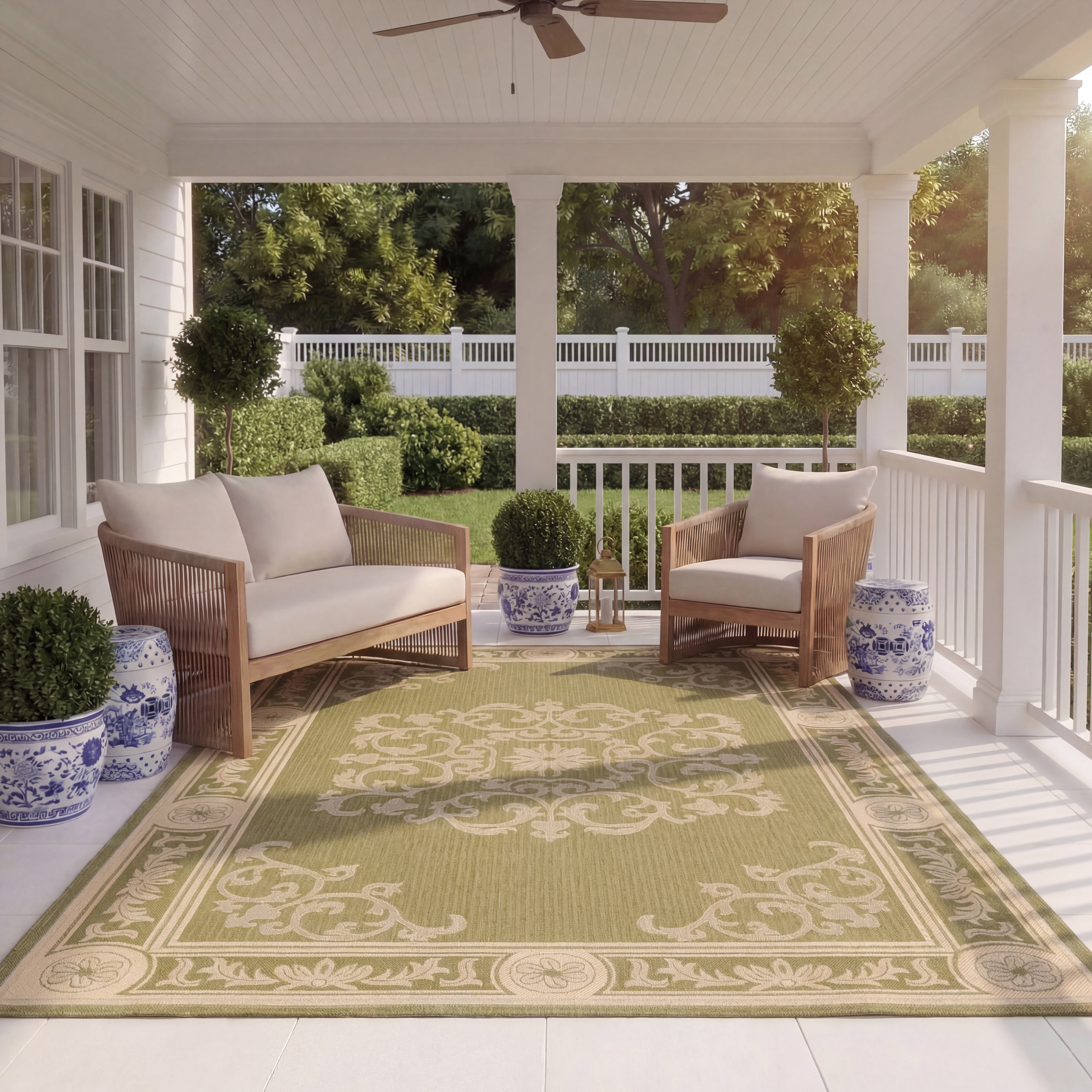 Safavieh Courtyard Cynthia Oriental Indoor/Outdoor Area Rug, Olive/Natural, 5'3" x 7'7"