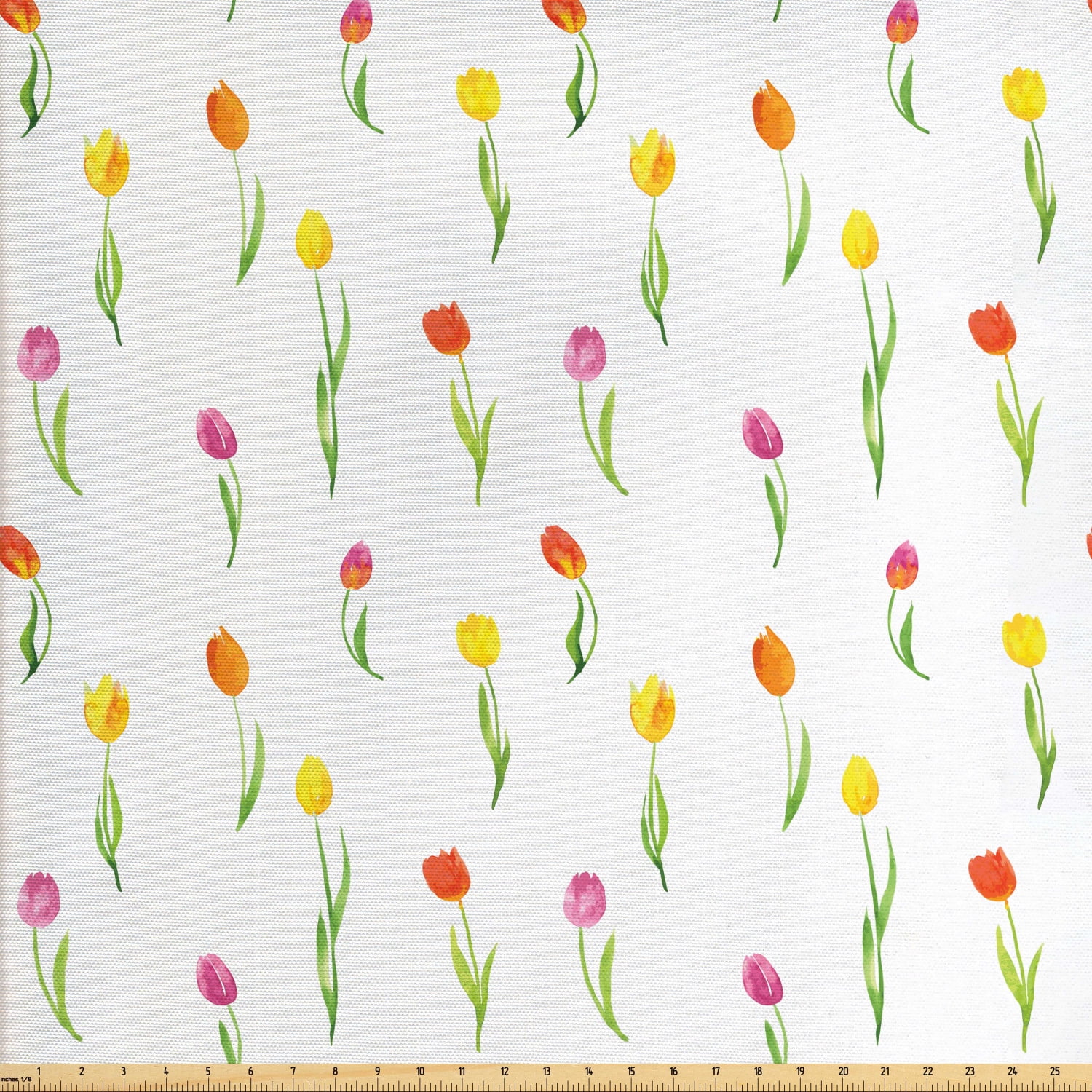 Watercolor Flower Fabric by The Yard, Colorful Tulips Pattern Country Style Floral Design