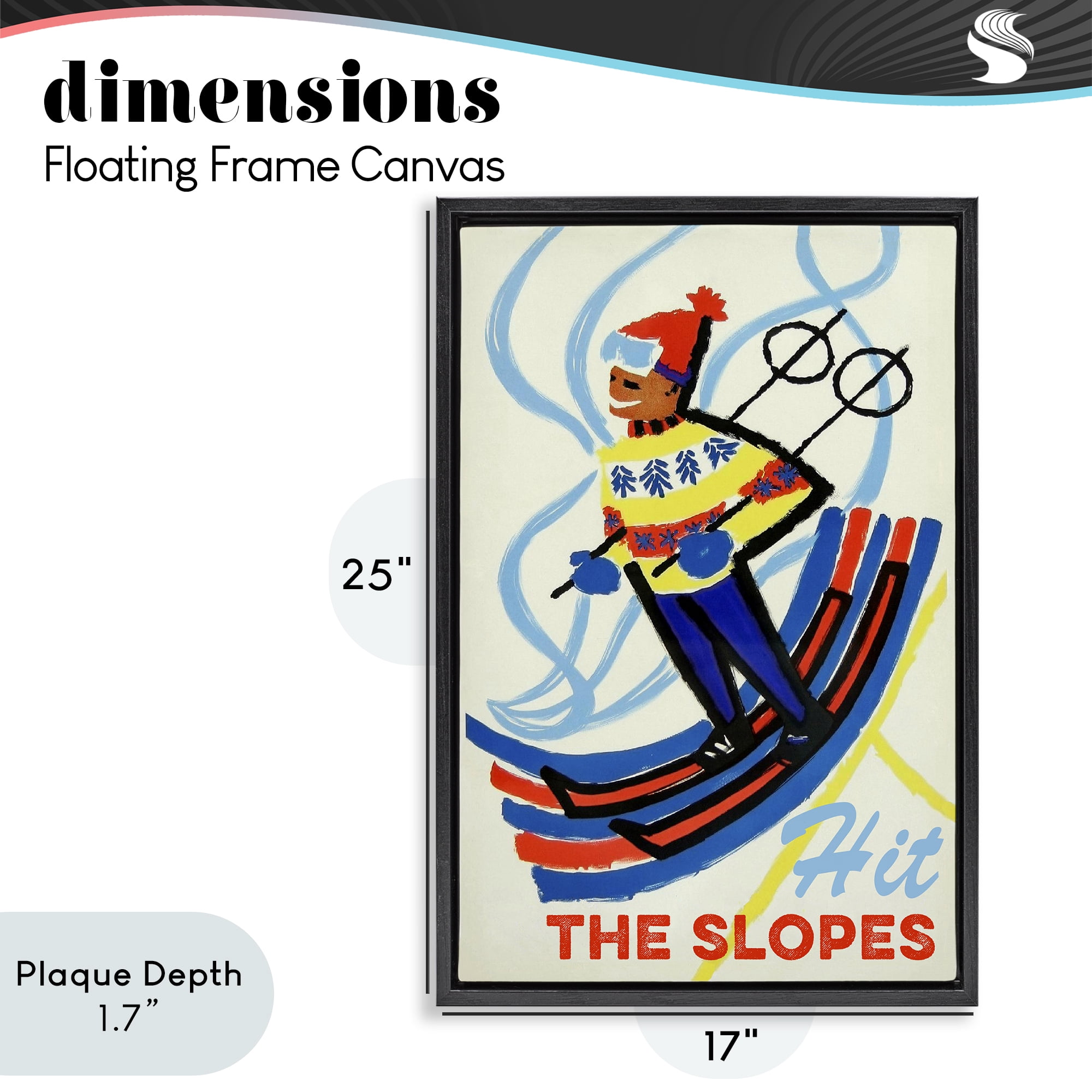 Stupell Industries Vintage Hit The Slopes Black Framed Floater Canvas Wall Art, design by Grotto Studios