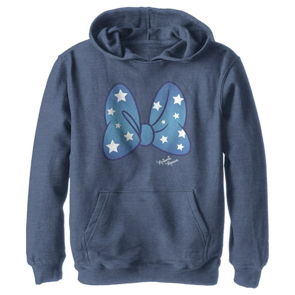 Boy's Mickey & Friends Minnie Mouse Starry Bow Pull Over Hoodie Navy Blue Heather Medium