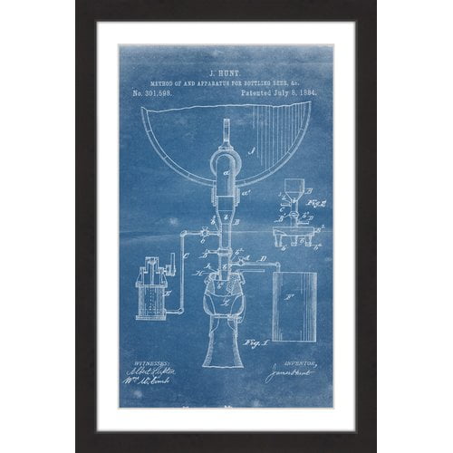 "Bottling Beer 1884 Blueprint" Framed Painting Art Print, 12" x 1.5"