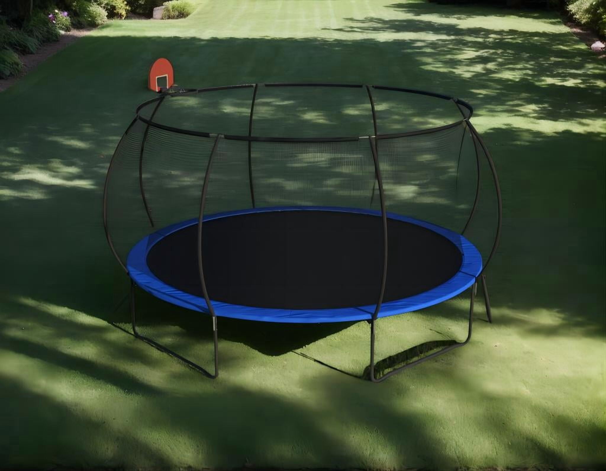14 FT Pumpkin Trampoline, Outdoor Trampoline with Basketball Hoop, Enclosure Net and Ladder