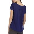 thumbnail image 4 of Mujer Cuello Redondo Top Botón Trim Plisado Busto Manga Corta Tipo Suelto Camiseta Casual Azul Púrpura S, 4 of 6