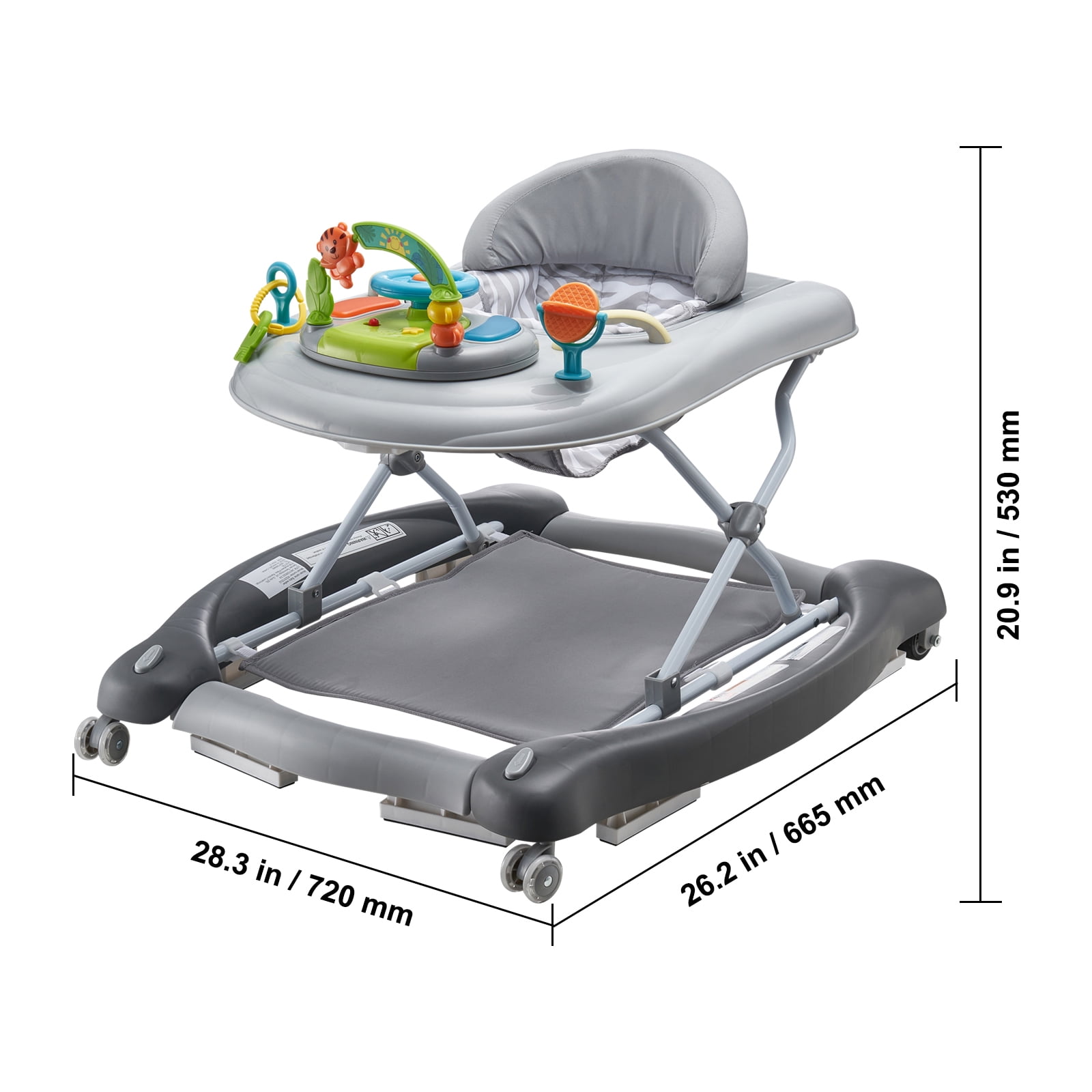 KFFKFF Baby Walker 4 in 1, Foldable Height Adjustable Baby Walker with Wheels, Infant Toddler Walker with Foot Pads, Anti-Fall Baby Walker With Music & Toys Tray for Boys and Girls 6-24 Months
