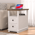 thumbnail image 5 of REDAYFUR Narrow End Table with Flip Top Charging Station and 2 Drawers, Type-C & USB port & Power outlets, Wooden Storage Cabinet, Side Table with Storage for Living Room and Bedroom | White, 5 of 8