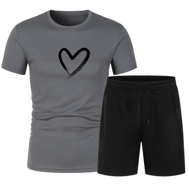 Penkiiy Two Piece Set 2024 Summer Lounge Tracksuit Outfits Shorts And Short Sleeve Tops Matching Leisure Set With Pockets 2XL Dark Gray
