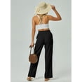 thumbnail image 4 of Pantalones JEKAOYI para mujer, cintura alta, con cordón, recto, negros, 4 of 5