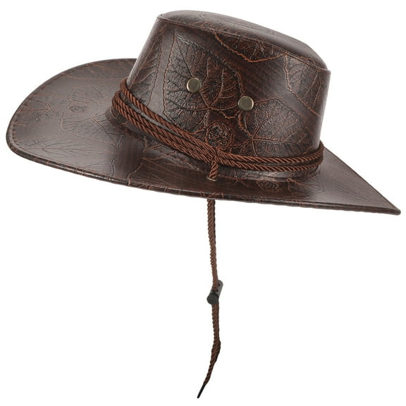 MLINS Sun Hat Leather Cowboy Hat Man 38.50X34.00X16.00CM Dark Brown