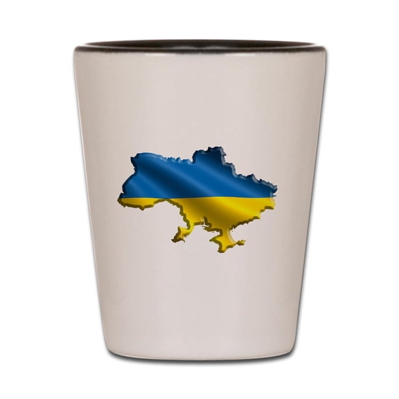 CafePress - Ukraine Pride Love Ukrainian Flag - White/Black Shot Glass, Unique and Funny Shot Glass