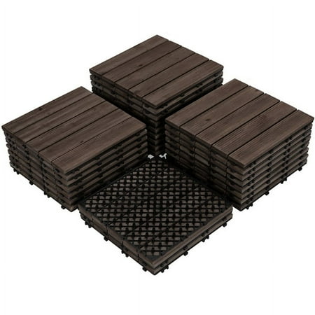 Renwick 27 Pieces 12’’ x 12’’ Wooden Floor Tiles for Outdoor and Indoor, Black