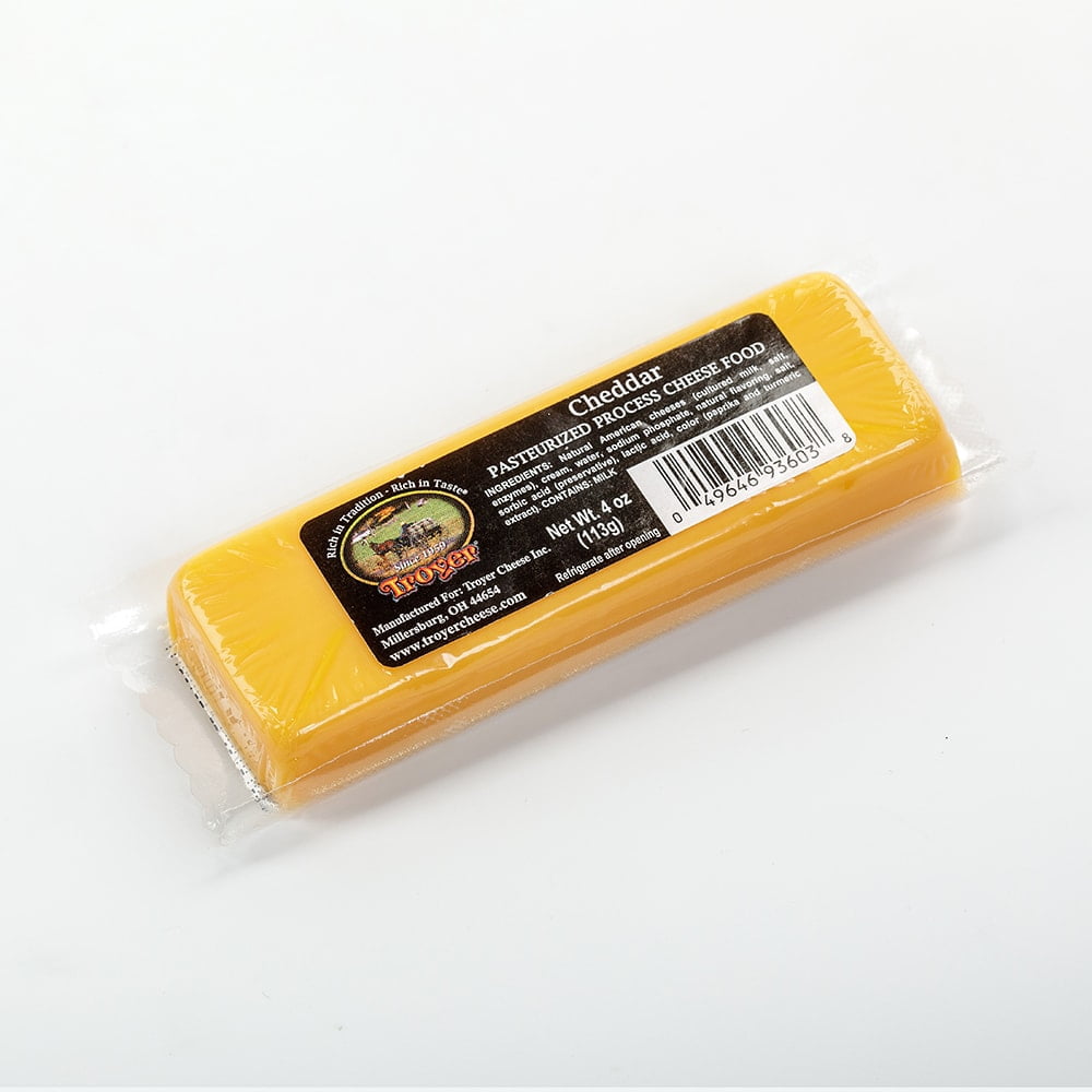 Troyer Shelf Stable Cheddar Cheese, Five 4-Ounce Packs of Cheddar Cheese Food