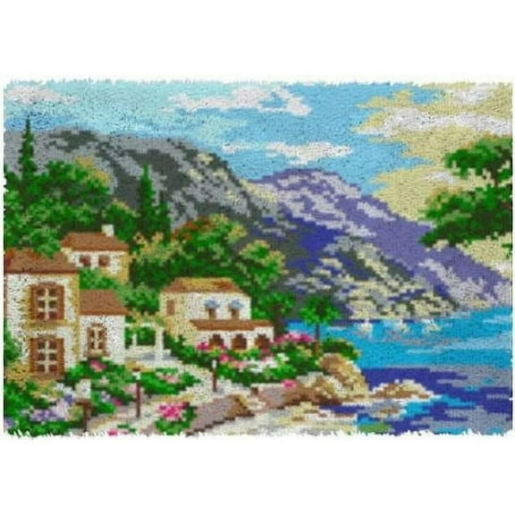 Rug Making Latch Hooking Kit，Coastal Landscape Rug Making Latch Hooking Kit  ,Creative Craft Home Decor Ideal for Learning Rug Making