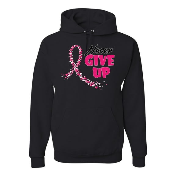 Wild Bobby, Never Give Up Fight Cancer, Breast Cancer Awareness, Unisex Graphic Hoodie Sweatshirt, Black, Small