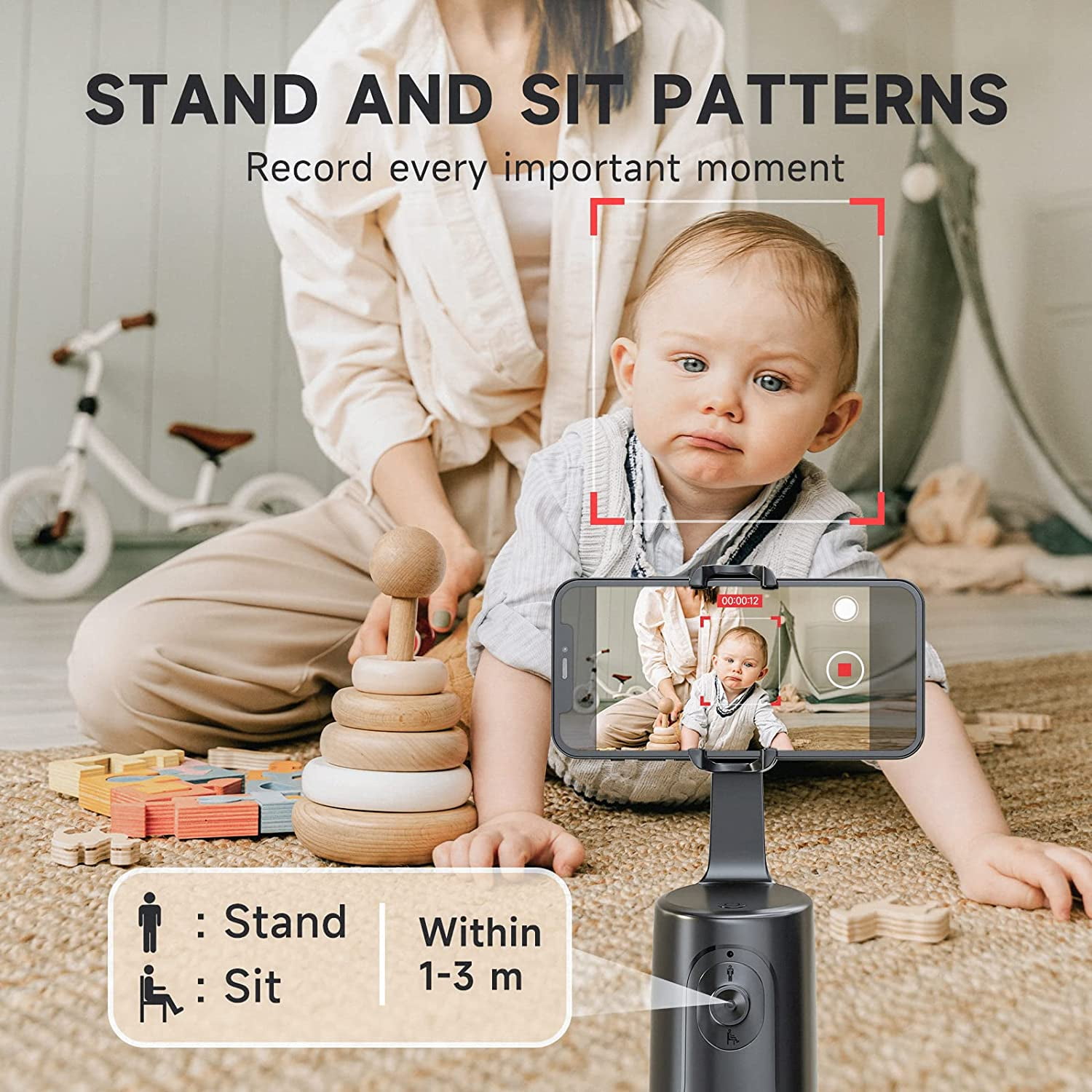 PINHEN Auto Face Tracking Tripod, 360° Rotation Auto Tracking Phone Holder, No App, Phone Camera Mount with Remote and Gesture Control, Rechargeable Smart Shooting Holder for Video Recording, Tiktok