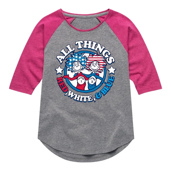 Dr. Seuss - All Things Red, White and Blue - Toddler And Youth Girls Raglan Graphic T-Shirt