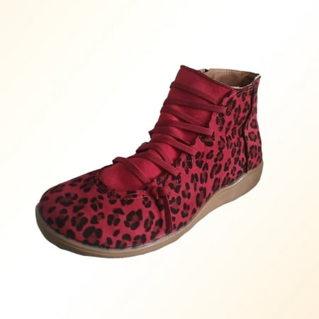

Njoeus Womens Ankle Boots Hiking Boots Women Women S Shoes Wedge Heel Ankle Boots Flat Side Zipper Round Toe Leopard Nude Lacing Boots