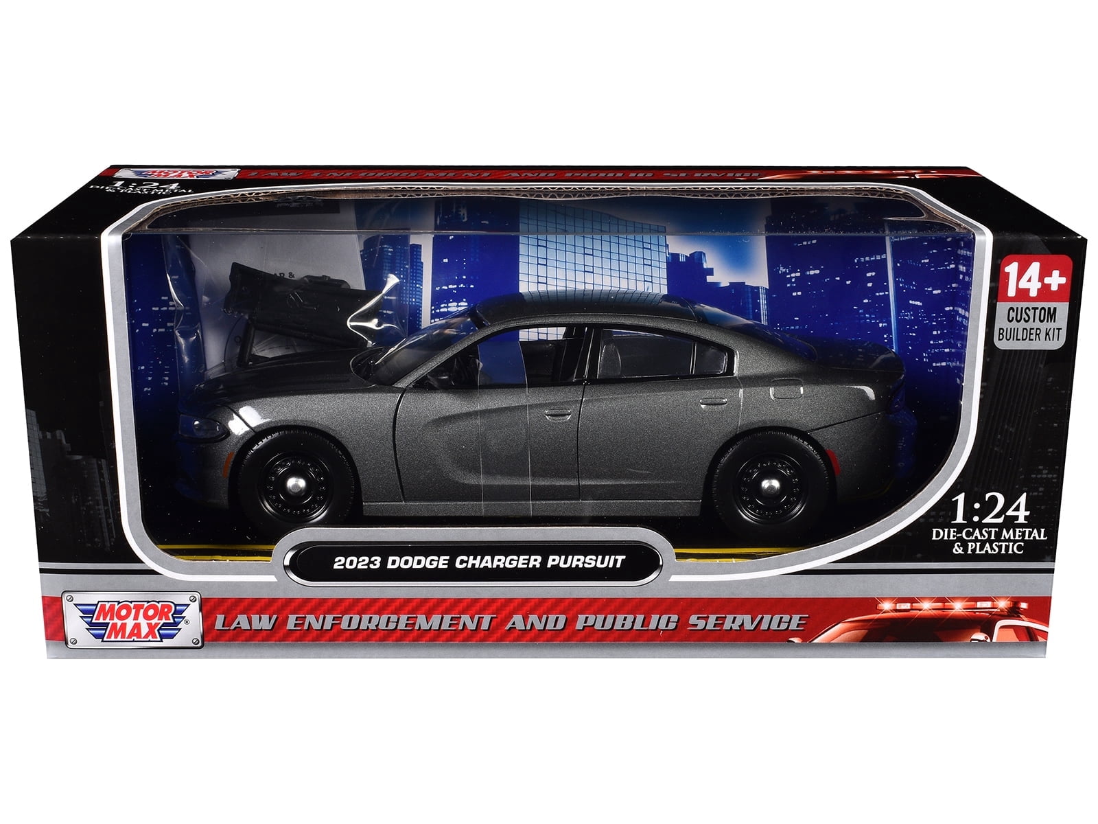 2023 Dodge Charger Pursuit Police Car Gray Metallic "Custom Builder's Kit" 1/24 Diecast Model Car by Motormax