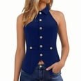 thumbnail image 3 of Staron Women's Casual Sleeveless Top V-Neck Pullover Blouse Basic Comfy Loose Fit Fashion Tee for Spring Summer Vacation Party, Blue XL, 3 of 5