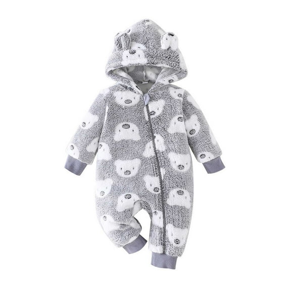 CUZIBR Girls Fall Outfit Christmas Romper Lovely Animal Print Winter Fuzzy Thick Thermal Bodysuit Long Sleeve Zip Up Hoodies Jumpsuit Soft Comfortable Casual Dailywear,Grey,9-12 Months