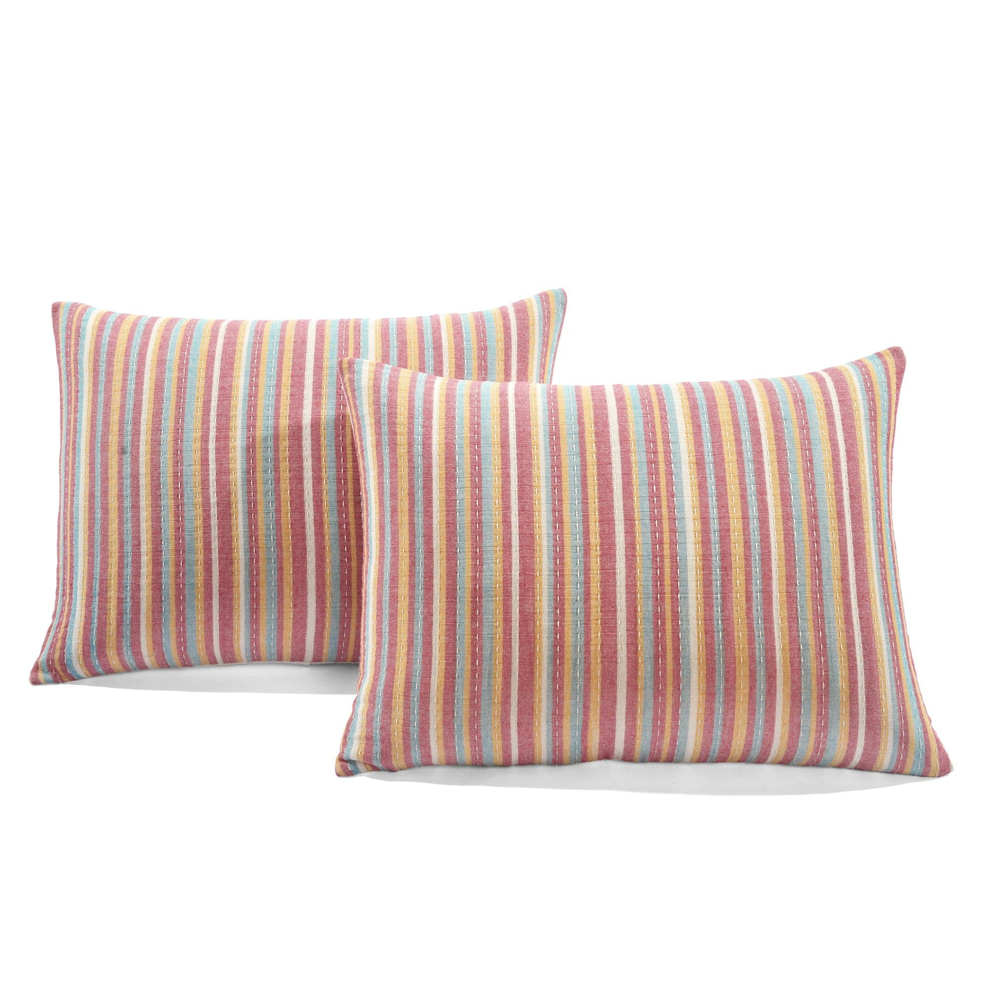 Lush Decor 100% Cotton Tracy Stripe Pick stitch Kantha Yarn Dyed Cotton Woven Quilt/Coverlet Rust/Yellow 3Pc King
