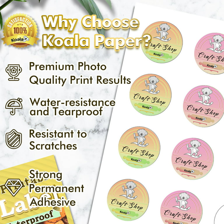 Koala Round Labels Stickers 2 In Printable Round Labels Waterproof