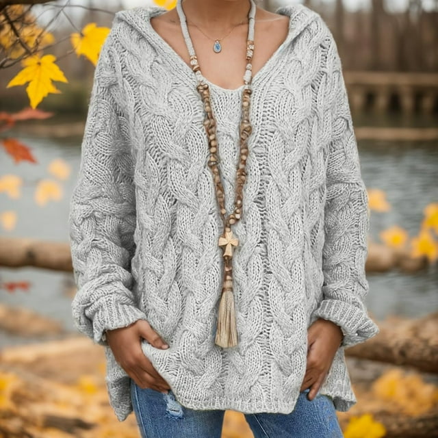 CHCNHAC Chandails à Capuche pour Femmes Grande Taille, Chandail Ample en Tricot, Tendance Automne