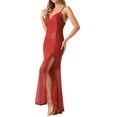 thumbnail image 4 of Vestido de Noche de Lentejuelas INSPIRE CHIC para Mujeres con Escote en V y Tirantes Espagueti, Vestido Largo con Abertura, 4 of 6