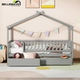 thumbnail image 2 of Bellemave Twin Size House Bed with Storage Drawers Playhouse Platform Bed Wooden House-shaped Bed Frame with Fence Guardrail (Twin size, Gray), 2 of 13