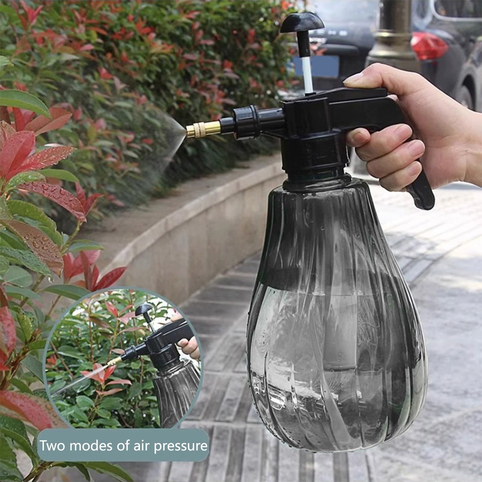 JoyHoop 1.5L Pneumatic Watering Can with Adjustable Brass Nozzle, High Pressure Sprayer for Gardening and Plants, Gray