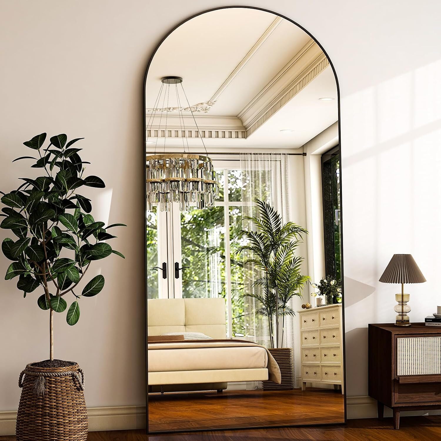 Anyrose 78"x 35" Arched Full Length Mirror Floor Mirror with Stand Wall-Mounted, Black