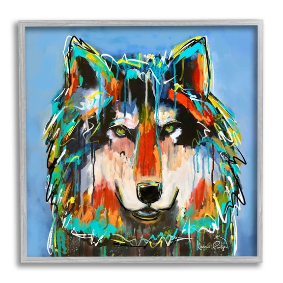Stupell Industries Bold Wolf Dripping Paint Saturated Graffiti Street Style Painting Gray Framed Art Print Wall Art, Design by Karrie Evenson